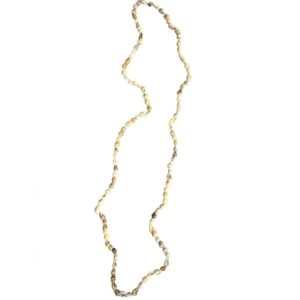 Long single strand shell necklace